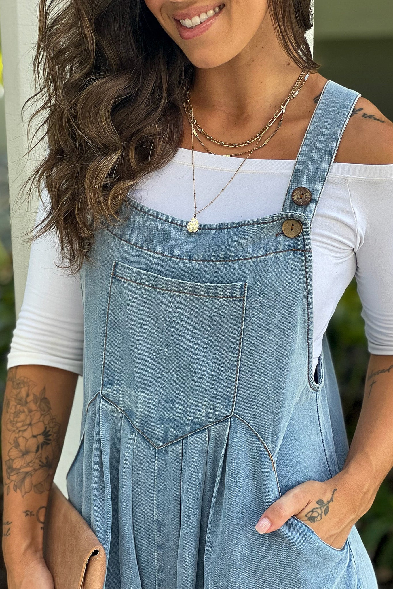 denim overalls with front pocket