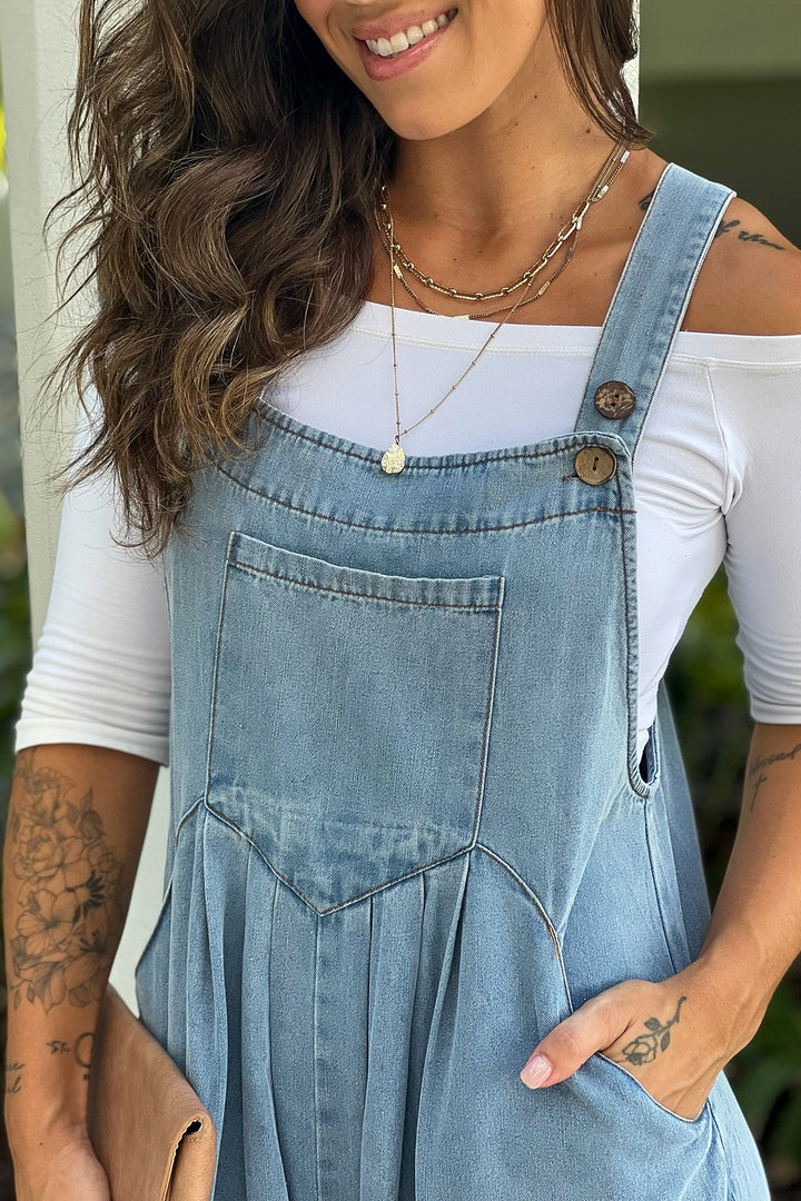 white christmas dresses Women's Distressed Wide Leg Denim Overalls in Light Wash main image 1