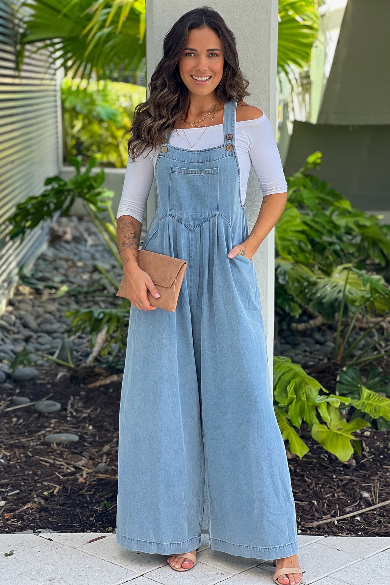 denim wide leg overalls