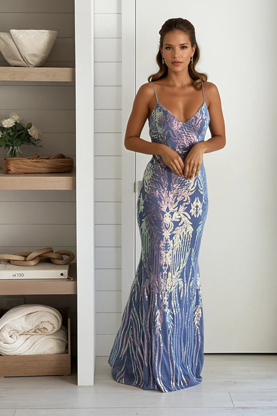 dusty blue sequin maxi dress