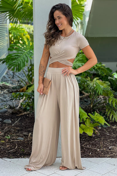 dusty taupe top and pants set