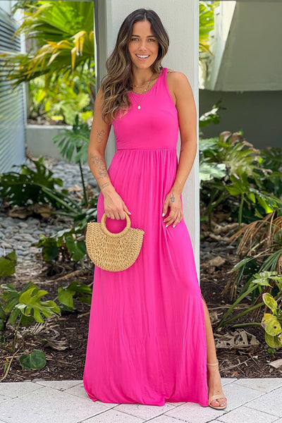 fuchsia casual maxi dress