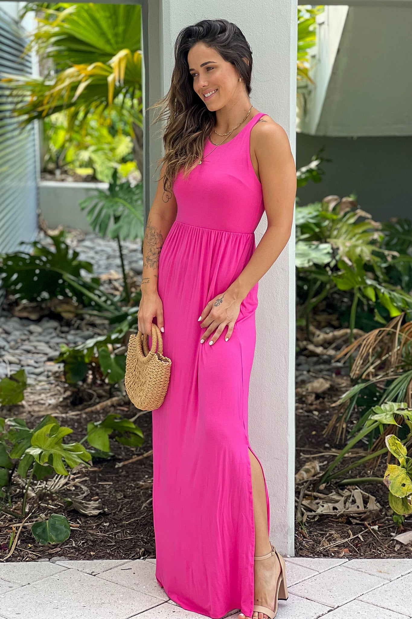 fuchsia cute maxi dress