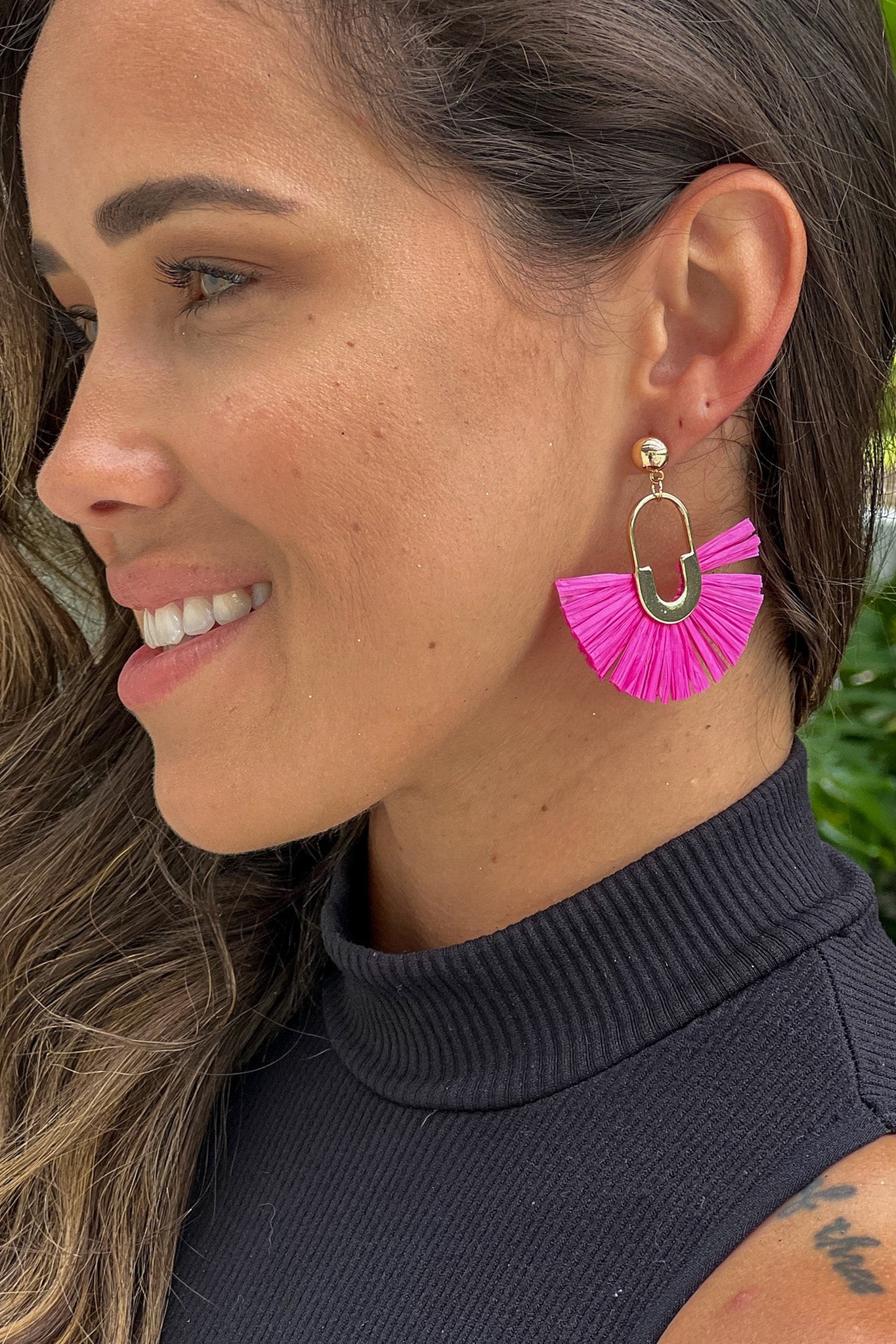 fuchsia fan shape earrings