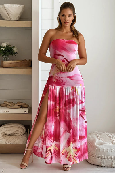 fuchsia flower print maxi dress