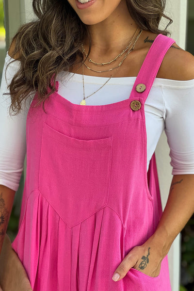 fuchsia linen overalls with pockets