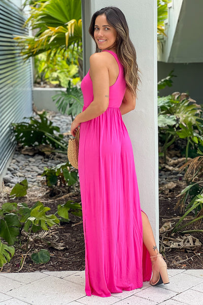 fuchsia racerback maxi dress with slit