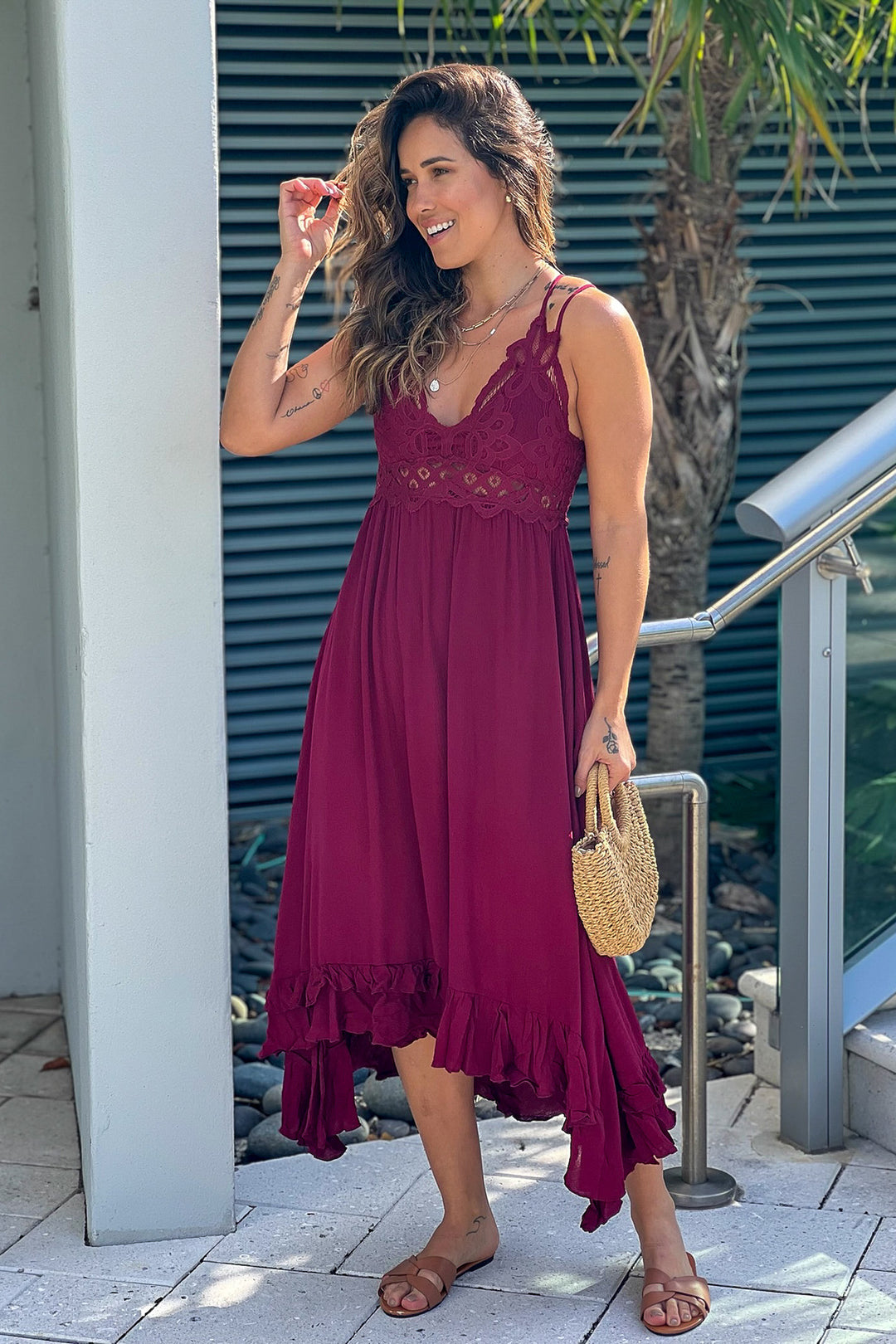 white christmas dresses Garnet Crochet Top High Low Dress