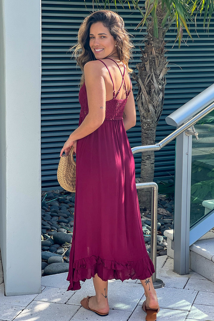 garnet maxi dress Crochet Top High Low At Home Rosewood Embossed Velvet Floral Beautifully detailed with a Size:M - 8