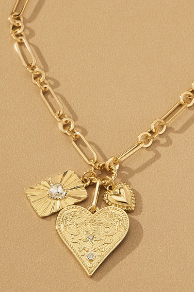 gold 3 heart charm necklace