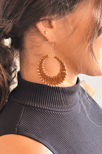 gold and brown dangle hoop earrings