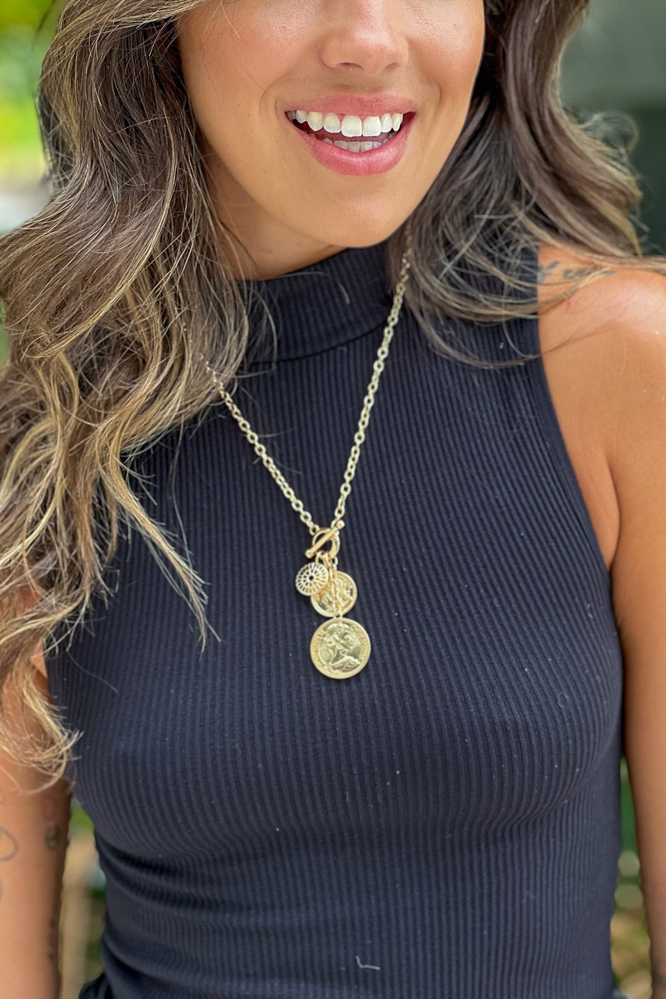 gold coin charm necklace