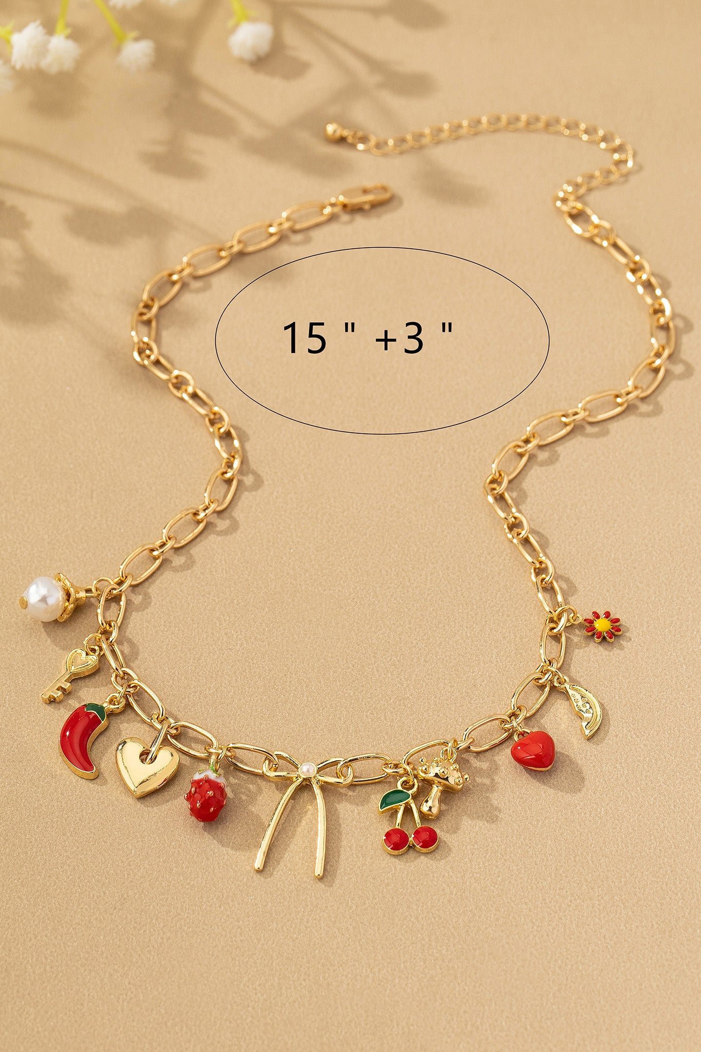 gold fruit heart charm necklace