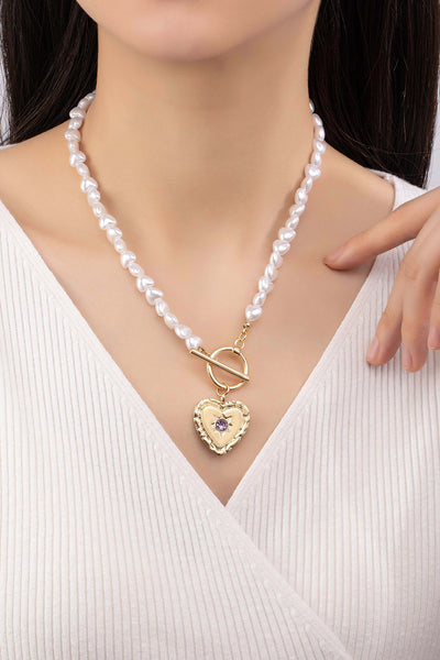 gold heart pearl chain pendant necklace