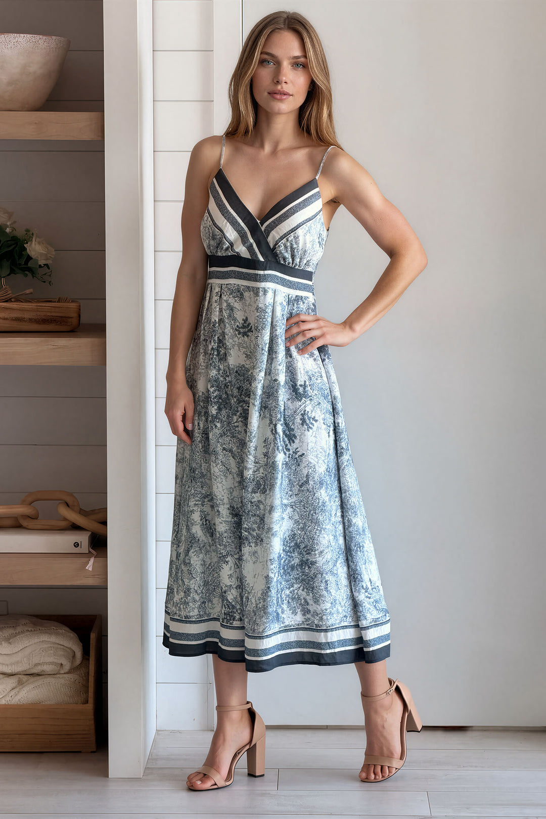 a line v neck dress Gray Printed V-Neck A-Line Dress