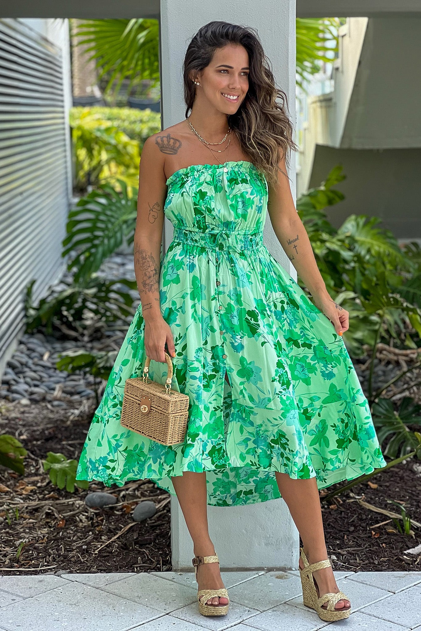 green floral high low dress