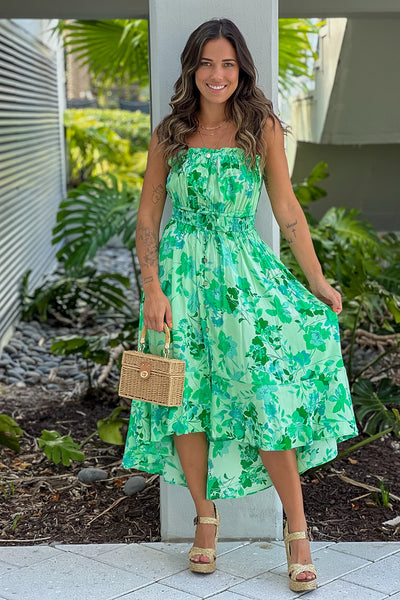 green floral print dress