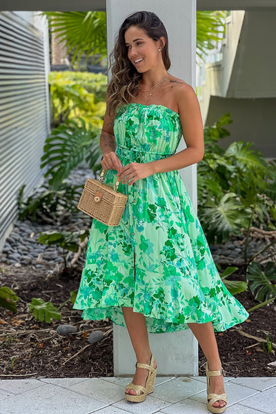 green floral print high low dress