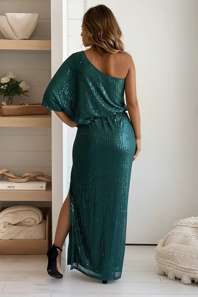 green one shoulder maxi dress