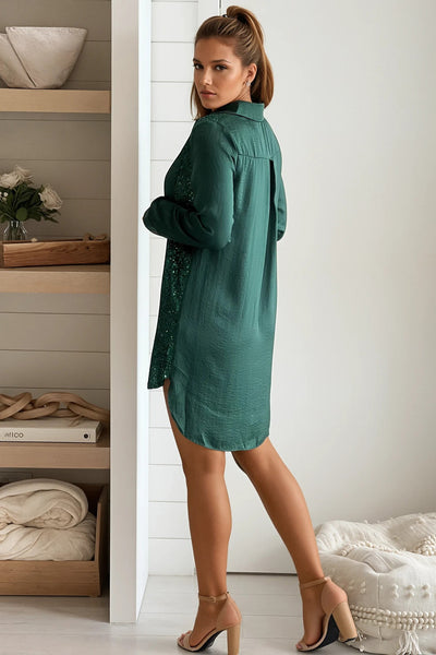 green sequin shirt dress