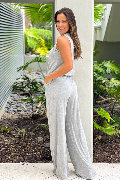 heather gray sleeveless jumpsuit