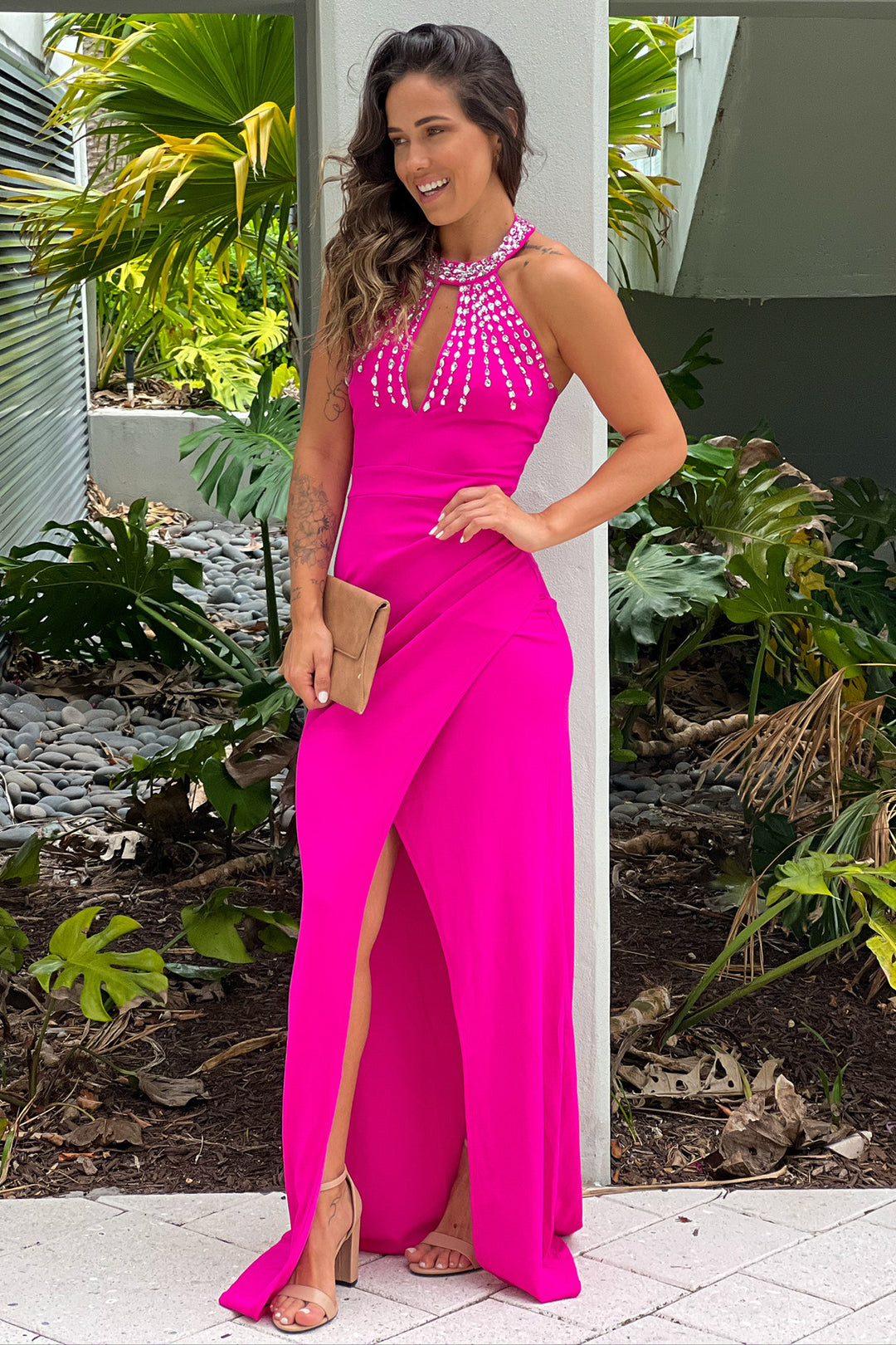 slim fit dress slacks Lyria Halter Mini Dress | Hot Pink | Womens