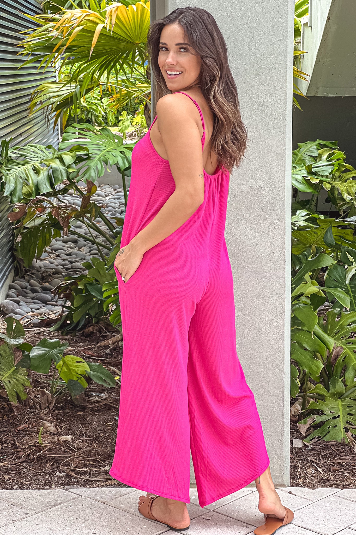 hot pink  jumpsuit with pockets