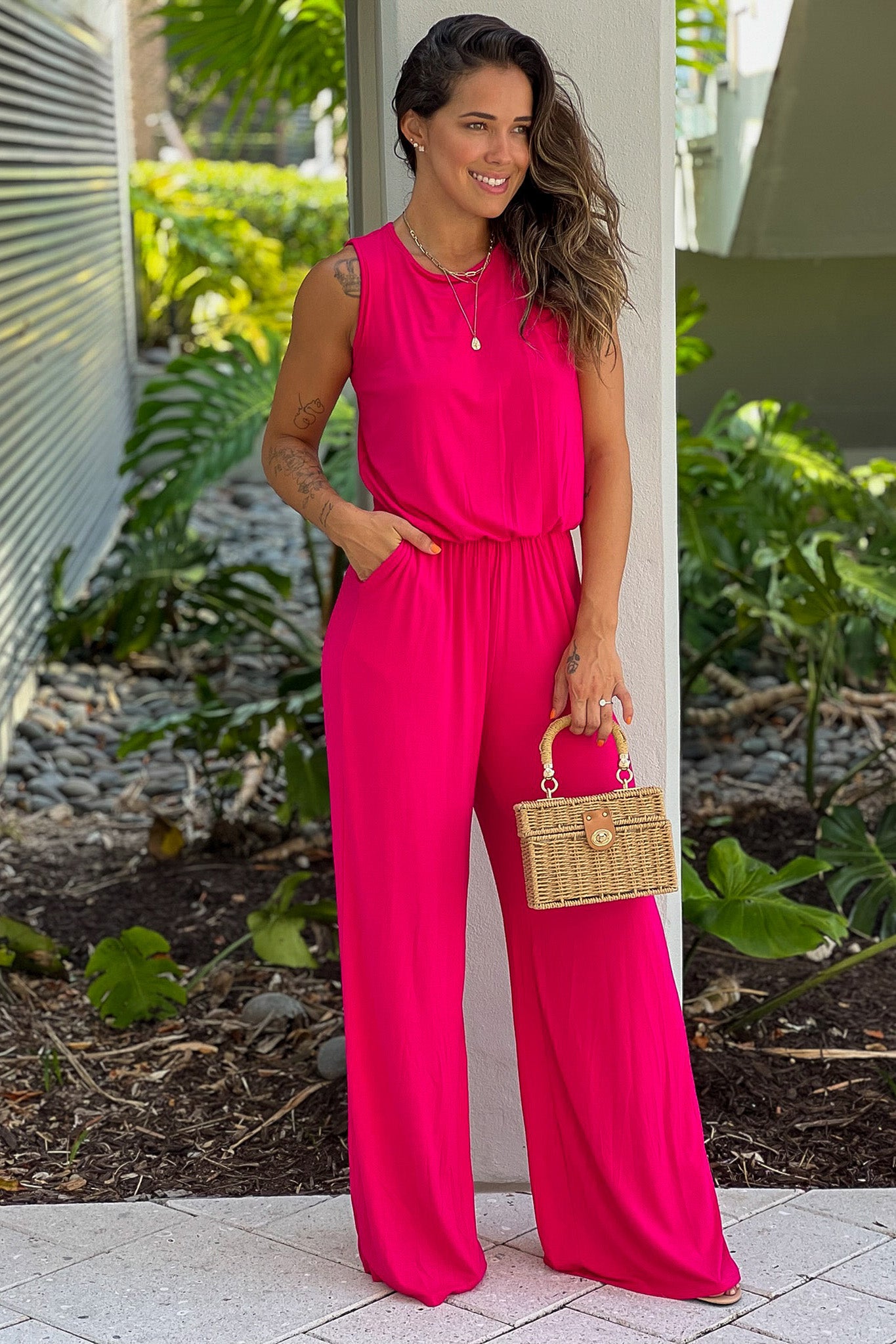 hot pink  jumpsuit with pockets