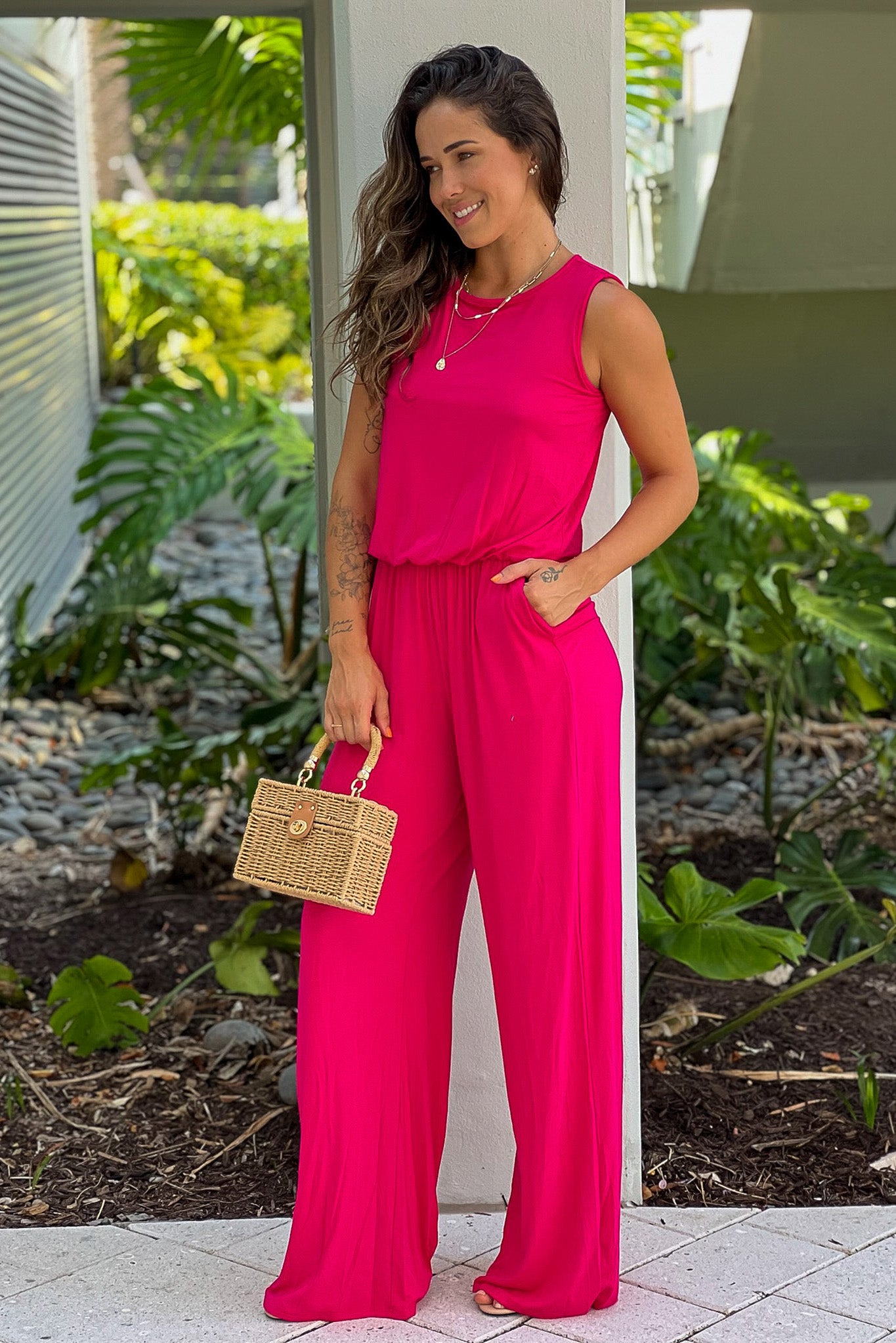 hot pink jumpsuit