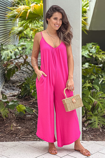 hot pink jumpsuit