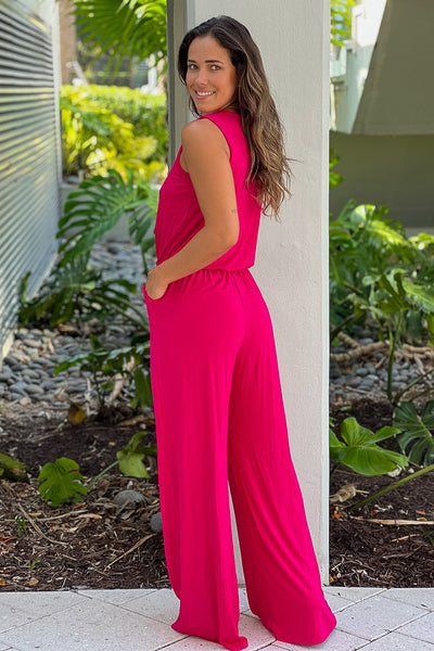 hot pink sleeveless jumpsuit