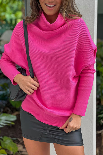 hot pink slouch neck dolman pullover