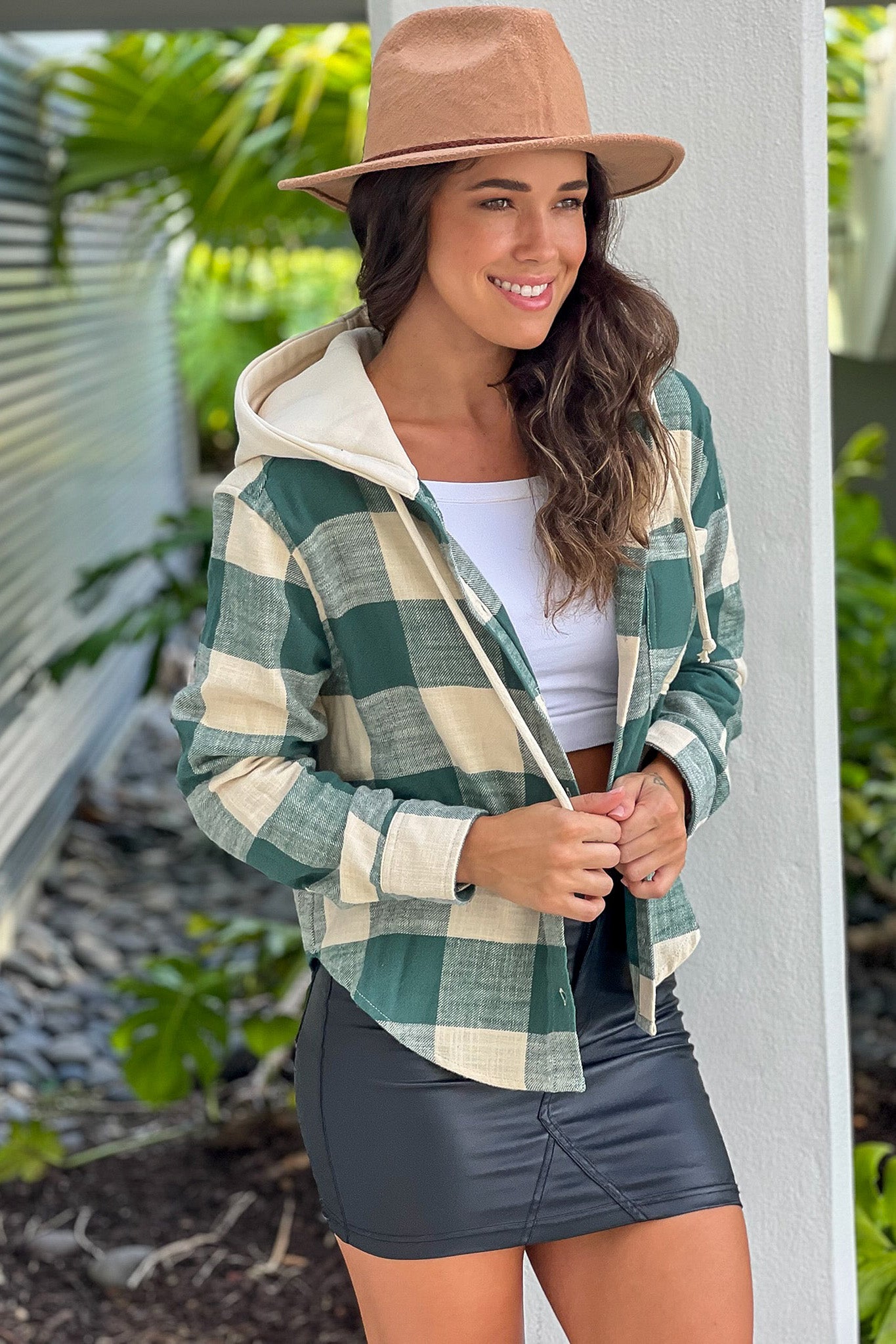 hunter green plaid hooded jacket