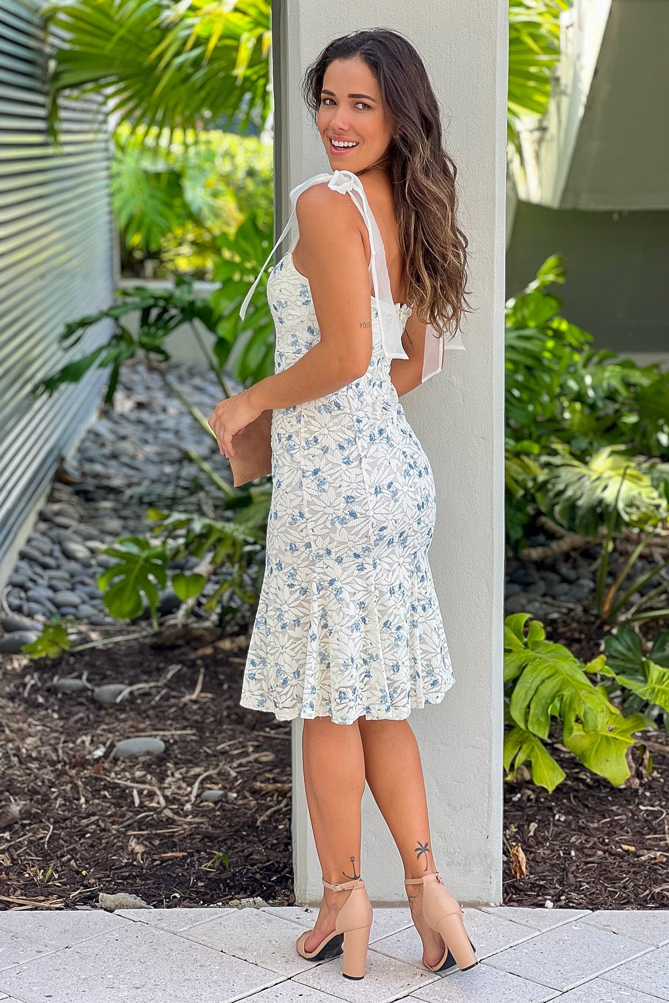 Ivory And Blue Floral Midi Dress | Cute Dresses Saved by the Dress Ivory And Blue Floral Midi Dress | Cute Dresses Saved by the Dress