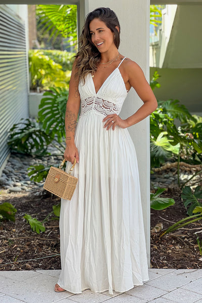 ivory crochet trim maxi dress