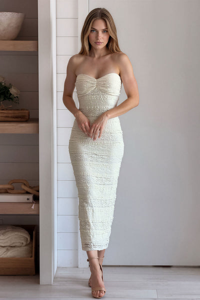 Ivory Knit Tube Midi Dress