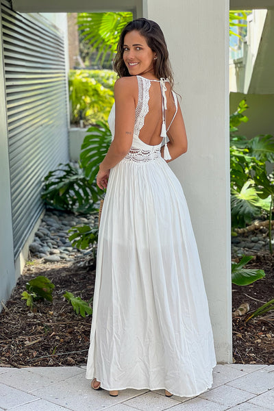 ivory maxi dress with open back