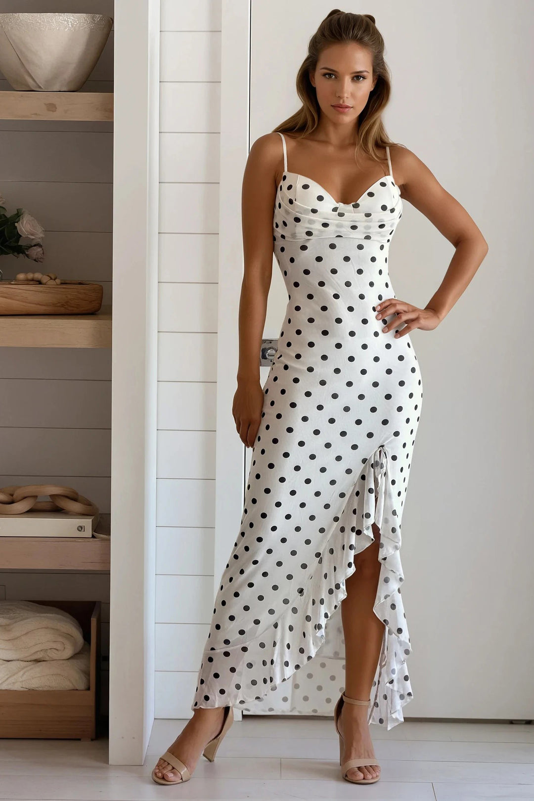 ivory polka dot dress Mesh Ruffled Size:UK L (Buy Now) spt-tagged Aylin Red Floral Ruched Perfect for evening events