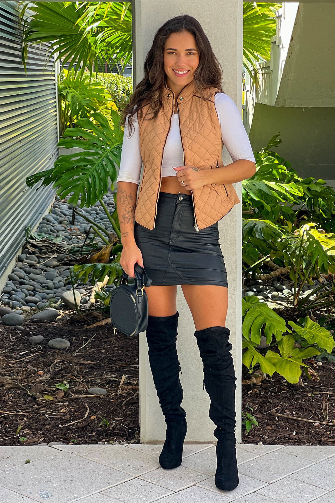 khaki zip up vest