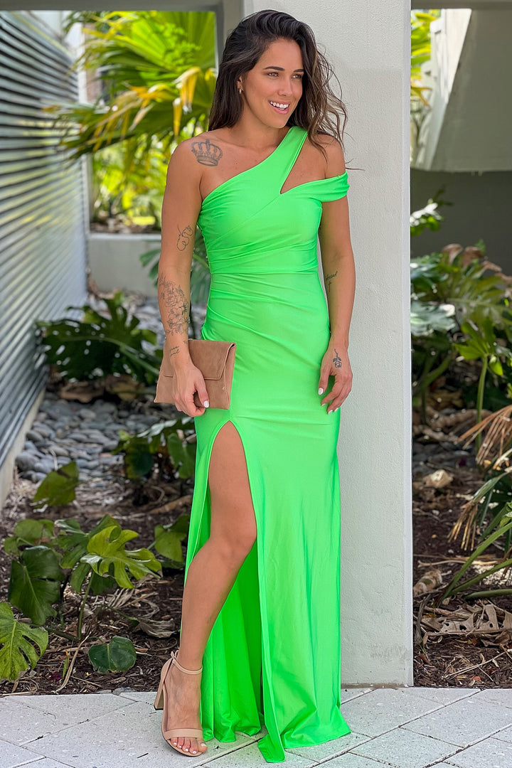 Black One Shoulder Maxi Dress With Slit
