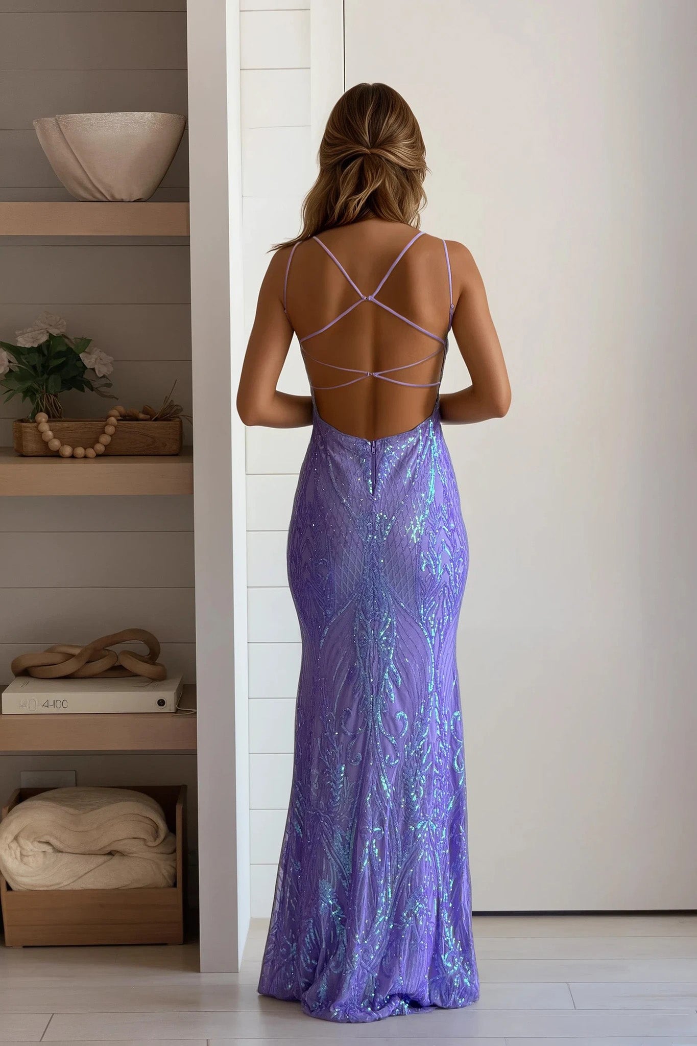 Lavender Sequin Criss Cross Maxi Dress