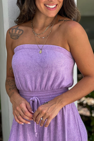 lavender terry cloth jumpsuit