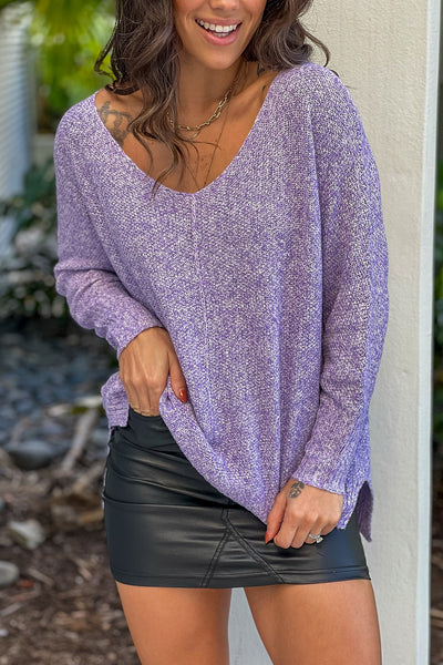 lavender v-neck knit sweater