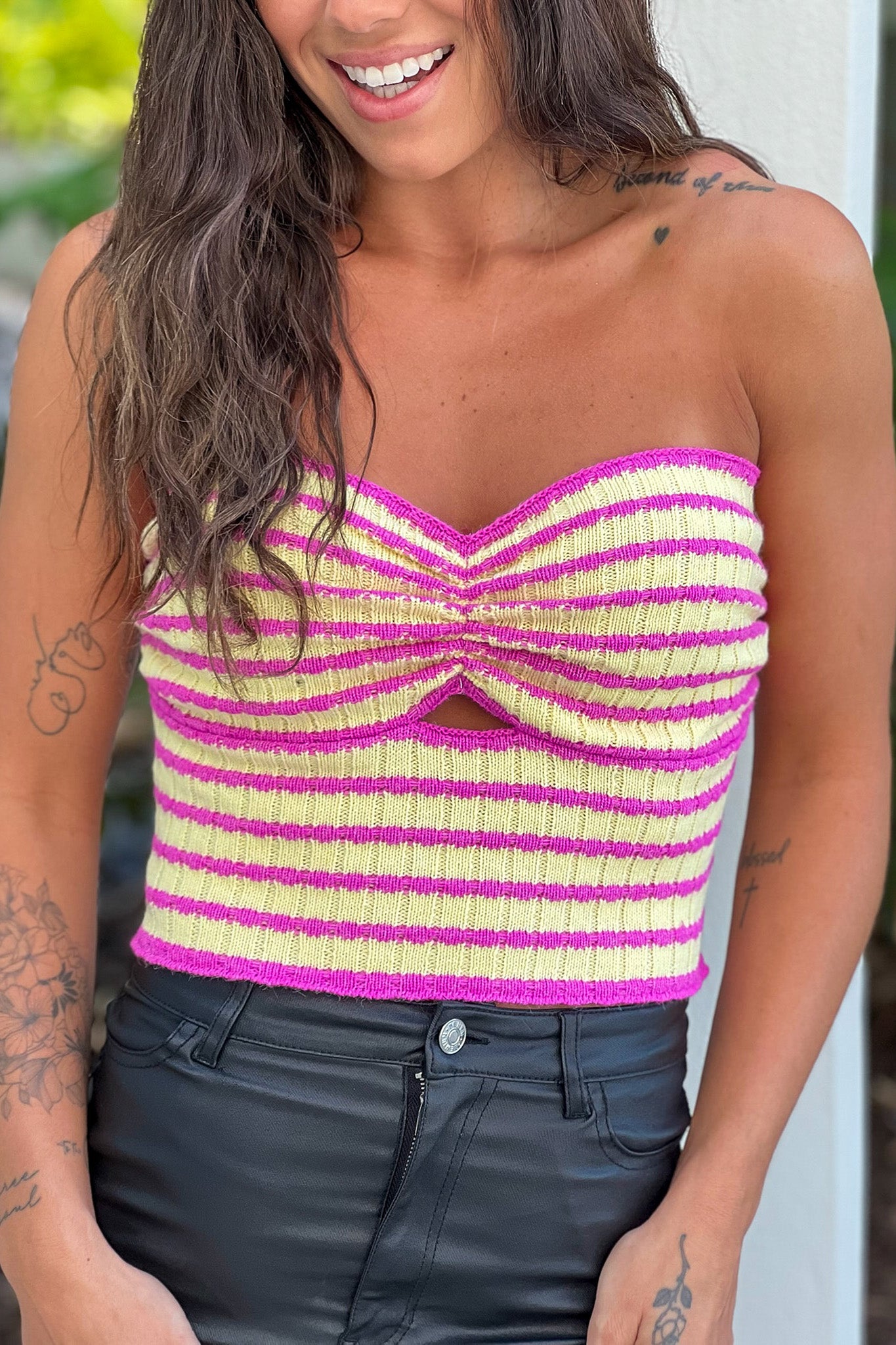 lemon and pink striped crop top