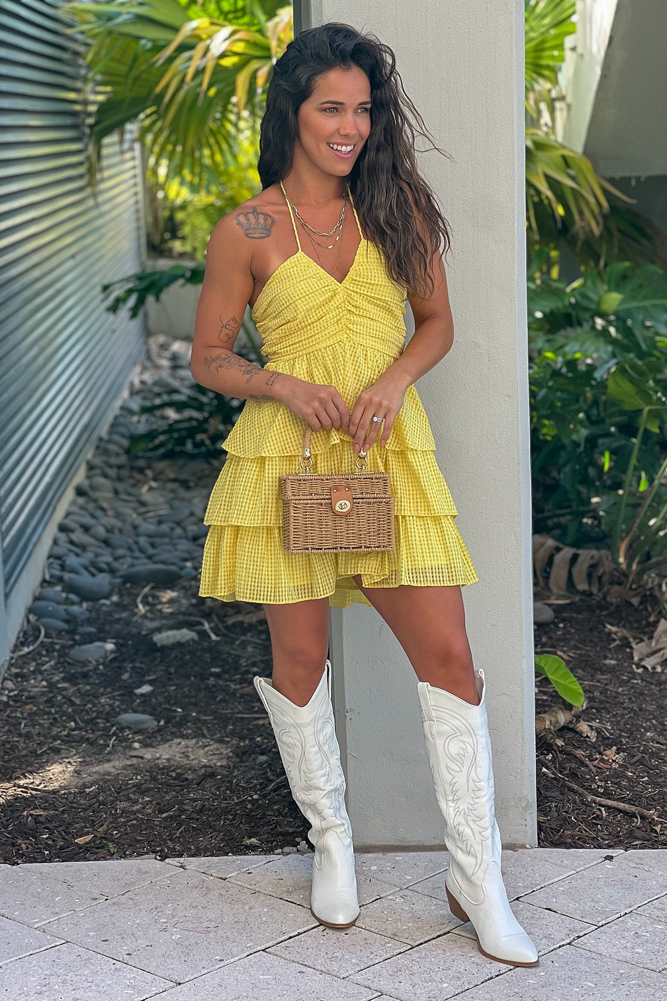 lemon gingham short dress