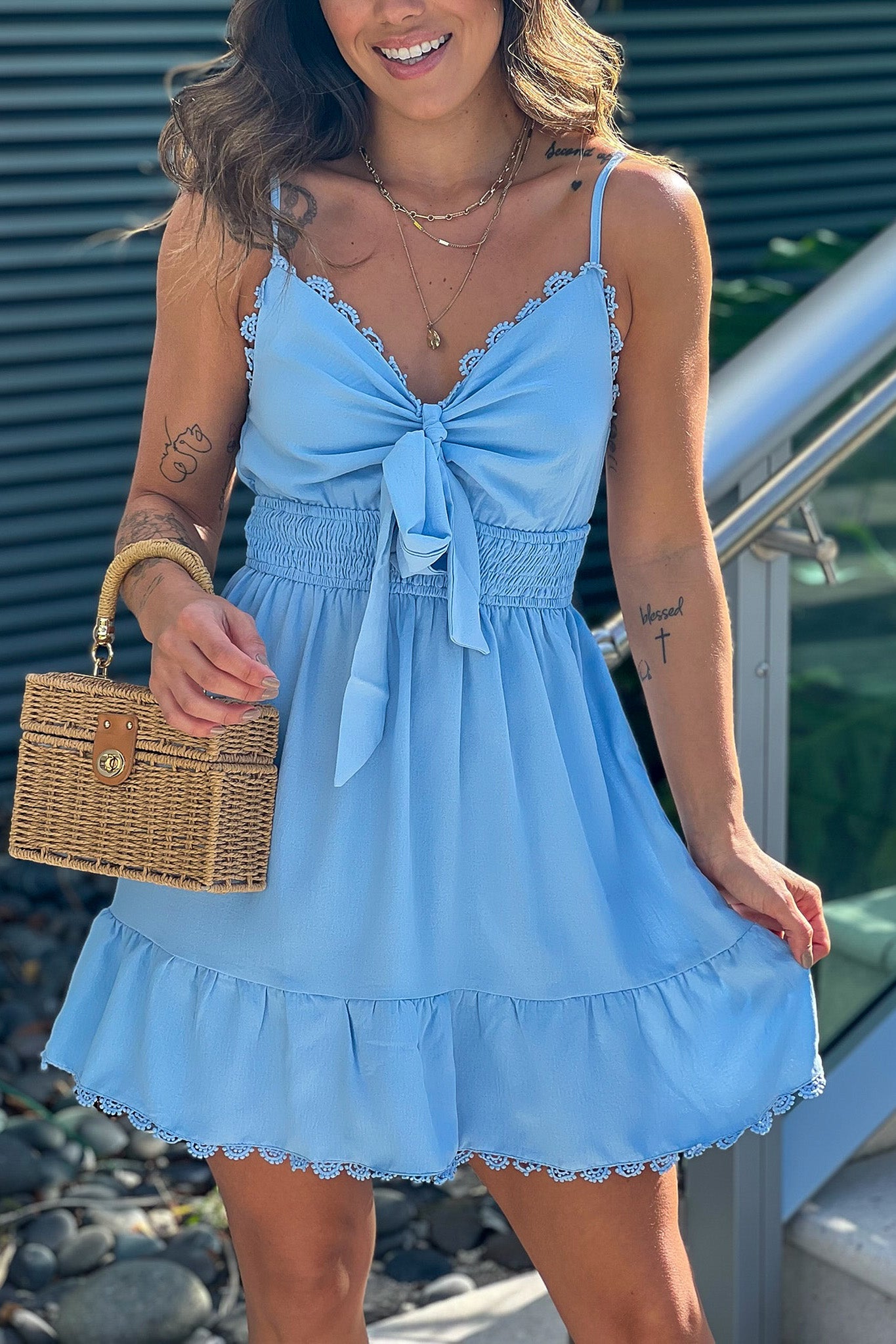Light Blue Short Dress With Bow | Casual Dresses Saved by the Dress Light Blue Short Dress With Bow | Casual Dresses Saved by the Dress
