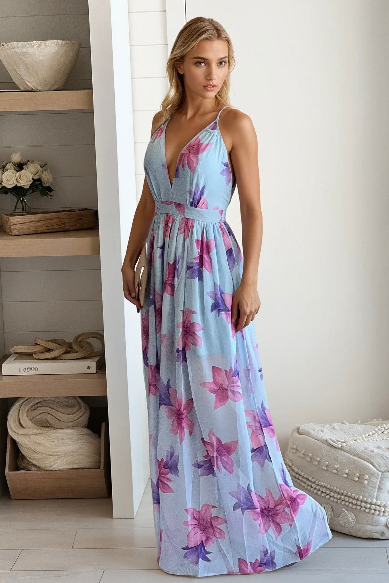 light blue floral maxi dress