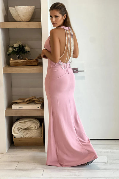 light maxi dress with rhinestone multi strap back