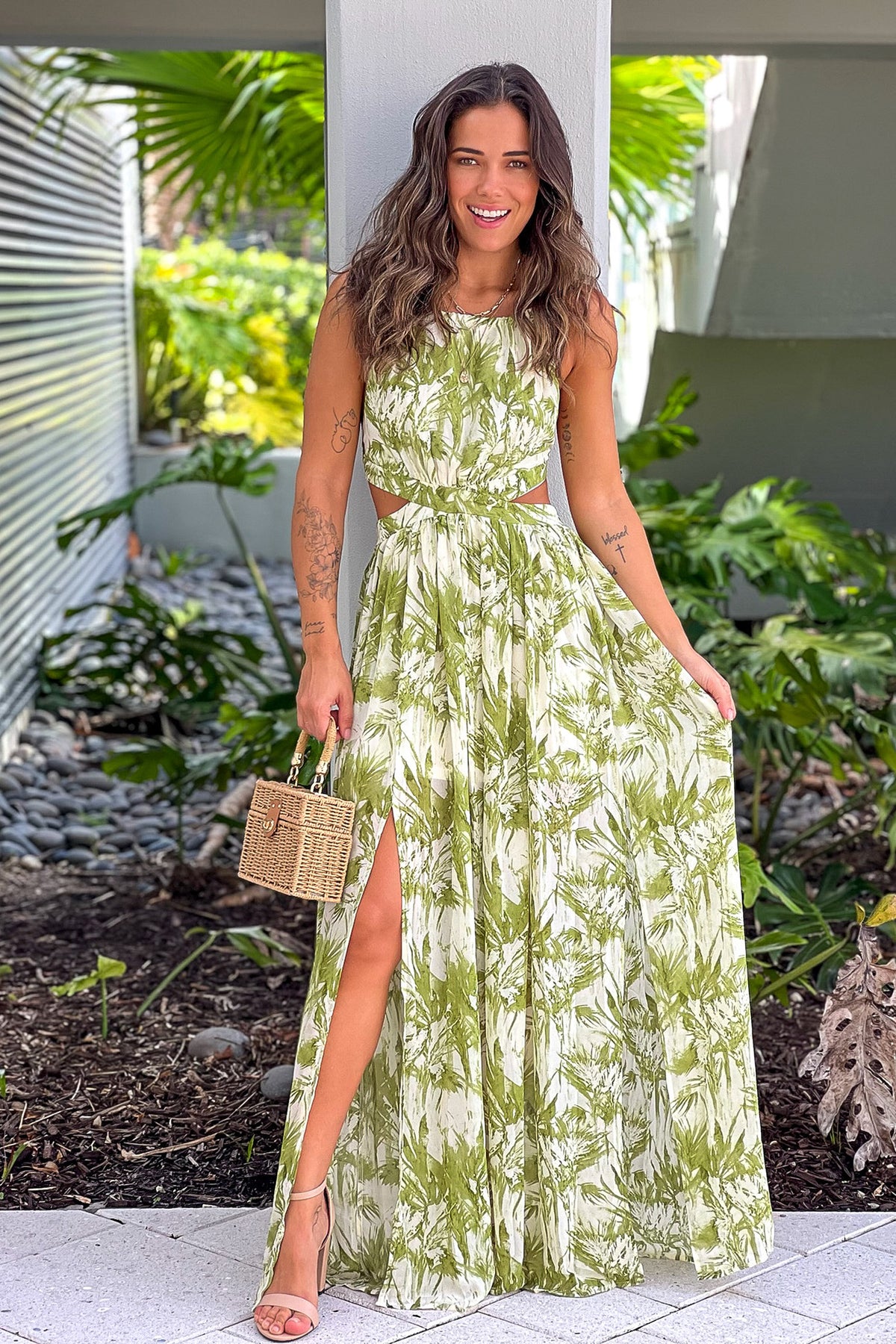 Lime Printed Maxi Dress With Slit | Maxi Dresses Saved by the Dress Lime Printed Maxi Dress With Slit | Maxi Dresses Saved by the Dress