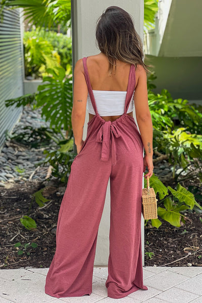 mauve jumpsuit with tie back